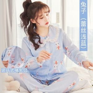 Vrouw Moederschap Clothings Verpleging Pyjama Lange Mouw Top + Lange Broek Verborgen Opening Kant Zwangere Vrouwen Pjs Nachtkleding