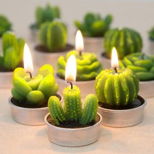 12 Stks/set Home Decor Cactus Kaars Tafel Thee Licht Tuin Mini Wax Groene Kaarsen Voor Bruiloft Verjaardag Decoratie