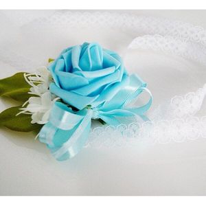 Roze/Wit/Blauw/Paars Bruiloft Bloemen Bruidsmeisje Pols Bloem Bruids Corsages met kant Lint Beste Mannen Boutonniere ZHF01