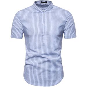 Blauw Man Overhemd Katoen Lente Herfst Casual Korte Mouw Shirts