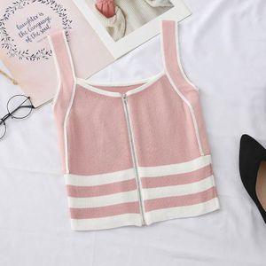 Heliar Rits Camis Gestreepte Spaghetti Crop Top Femme Vest Tank Tops Femme Katoen Breien Vrouwelijke Zomer Camis Voor Vrouwen