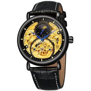 Forsining Luxe Skeleton Klok Man Moon Phase Mode Blauwe Handen Waterdicht Mannen Automatische Horloges Top Luxe