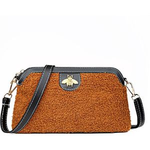 Casual Vrouwen Lam Fleece Schouder Messenger Bags Duurzaam Mode Effen Kleur Handtassen Eenvoudige Bee Decoratie Shell Crossbody