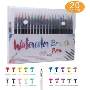 20 Kleur Aquarel Brush Pen Set Plus 1 Coloring Pen Makkelijk Wasbaar Tekening Schilderen Kalligrafie Belettering Art Kids F901