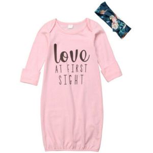 Pasgeboren Baby Baby Meisje Brief Katoen Korte Mouw Slapen Gown Inbakeren Pyjama Coming Home Outfits Roze
