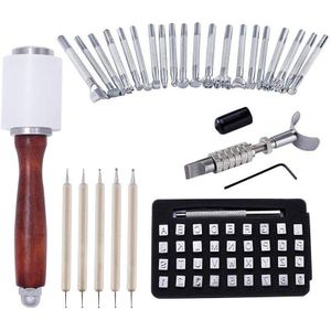 28Pcs Lederen Embossing Gereedschap Leer Hobbygereedschappen Verschillende Vorm Postzegels Set Diy Punch Houten Hamer Embossing Beveler Gereedschap Kit