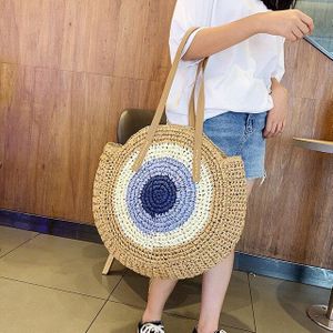 Casual Rotan Vrouwen Schoudertassen Cirkel Stro Handtassen Grote Capaciteit Handmae Zomer Totes Lady Ronde Bohemian Strand Treval Sac