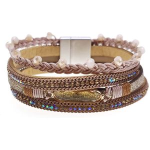 Totabc Mode Vrouwen Lederen Armband Strass Bar Charm Bohemian Leer Vrouwelijke Armbanden In 3 Kleuren