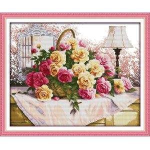 Vreugde Zondag Rose Bloem Mand Kruissteek Kits Diy Bloemen Patroon 11CT 14CT Canvas Handwerken Borduren Set Slaapkamer Decoratie