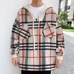 Herfst Winter Stof Trui Grote Hong Stijl Losse Koreaanse Wollen Plaid Hooded Kaki Coat Hoodies