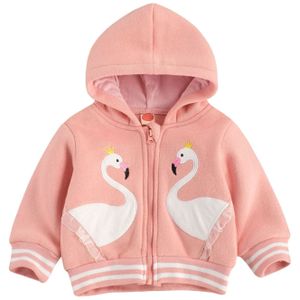 Pasgeboren Baby Jongens Meisjes Effen Kleur Hooded Sweater Jas Ronde Kraag Lange Mouwen Rits Jas Herfst Swan Printing Hoodie