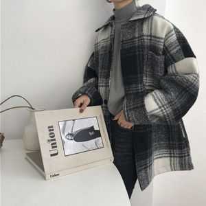 Vintage Vrouwen Plaid Jas Winter Turn-Down Kraag Jas Office Blazer Doek Vrouwen Wollen Jassen Warm bovenkleding Koreaanse