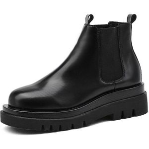 Gdgydh Herfst Winter Enkellaars Voor Vrouwen Ronde Neus Slip-On Losse Vrouwelijke Korte Laarzen Lage Hakken Effen zwarte Britse Laarzen