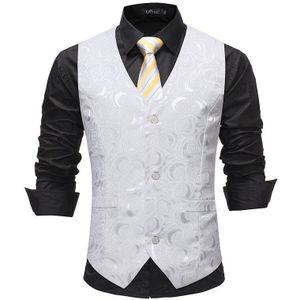 Mens Gentleman Witte Enkele Breasted Pak Vest Rose Gedrukt Trouwjurk Vest Smoking Vest Voor Zakelijke Man