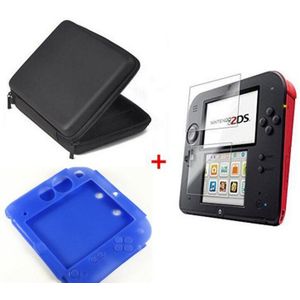 Siliconen case + Bescherm Clear Touch Film Screen Guard + Zwart EVA Protector Hard Travel Carry Case bag voor nintend 2DS 3 in 1