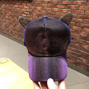 Korea Leuke Kat Oor Baseball Caps Vrouwen Mode Kleurrijke Glinsterende Hoeden Buitenshuis Straat Zon Vizieren Verstelbare 54-58 cm