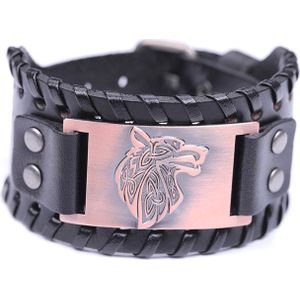 Dawapara Viking Wolf Hoofd Armband Voor Mannen Badge Charm Punk mannen Zwart Lederen Armband Brede Leren Armbanden Voor Vrouwen