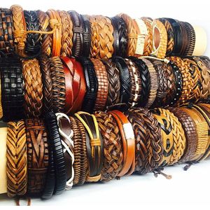 MIXMAX 100 stuks retro lederen armbanden voor mannen vrouwen unisex handgemaakte surfer manchet zwart bruin kleur bangle armband sieraden