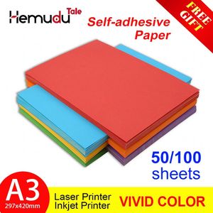 50/100 Vellen A3 Zelfklevend Papier Kleurrijke Label Papier Inkjet Printen Voor Kleuterschool Studenten Diy Sticker Papier