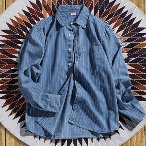 Japanse Denim Streep Mannen Shirt Losse Lange Mouw Knop Kraag Shirts Casual Koszula High Street Mannen Lente Kleding MM60NCS