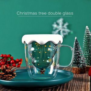 Hittebestendige Glas Kerstboom Ster Cup Originaliteit Dubbele Muur Koffie Cup Werk Kantoor Latte Cafe Mok Vrolijk Kerstfeest