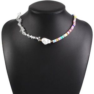 Boho Bead Choker Ketting Mix Gebroken Steen Parel Klei Zacht Aardewerk Polyester Kraag Ketting Voor Vrouwen