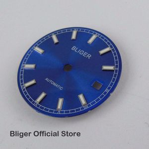 BLIGER 29mm Blue Dial Wit Marks Datum Venster Horloge Dial Fit Voor Automatische Beweging heren Horloge Wijzerplaat