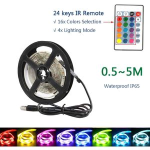 Led Strip Verlichting Usb Rgb 5V 12V Afstandsbediening Waterdichte IP65 Tv Backlight Bar 0.5M 1M 2M 3M 4M 5M Kleurrijke Dimbare Tape