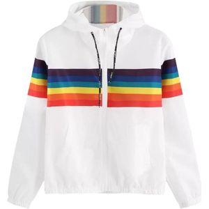 Zity Vintage Herfst Lange Mouw Jas Vrouwen Lange Mouw Regenboog Patchwork O Neck Sweater Hooded Overjas Blouse Lente Jas