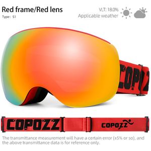 Copozz Snowboard Ski Goggles UV400 Bescherming Magneet Adsorptie Anti-Fog Lens Tpu Ski Bril Skiën Bril Grote Masker