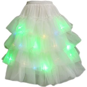 Vrouwen Lolita Gelaagde Tule Rok Led Licht Lichtgevende Petticoat Tiered Ruches Elastische Taille Drukte Hoopless Onderrok