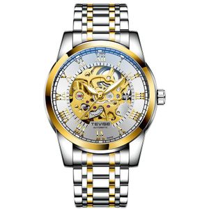 Tevise Horloges Roestvrij Staal Waterdicht Heren Skeleton Horloges Top Luxe Transparante Mechanische Sport Mannelijke Horloges