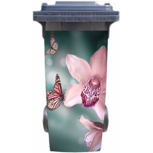 Diy 3D Vlinder Met Bloemen Verwijderbare Waterdichte Sticker Decals Vuilnis Vuilnisbak Cover Sticker Poster 120Liter 240Liter