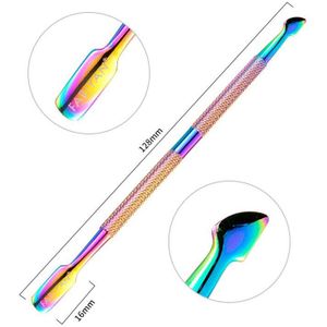 1Pcs Dual-Ended Rvs Cuticle Pusher Chameleon Regenboog Kleur Dode Huid Remover Manicure Nail Art Care Tool