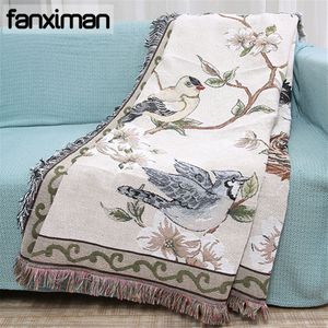 Bloemen En Vogels Katoenen Deken Gebreide Multifunctionele Draad Deken Bedden Couch Floor Mat Tafelkleed Decoratieve Sofa Dekens