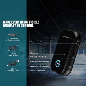 Bluetooth 5.0 Aux Muziek Adapter Zender Ontvanger Voor Thuis Ingebouwde Microfoon Handsfree Bellen Portable 2 In 1 Brede Compatibiliteit