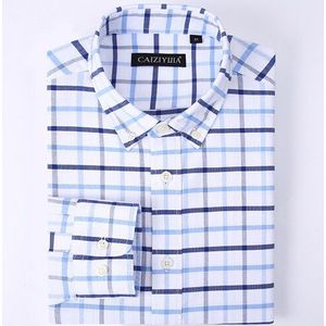 Mannen Standaard-Fit Plaid Oxford Dress Shirts Smart Casual Button down Kraag Lange Mouw Easy Care Katoen Werkkleding tops Shirt