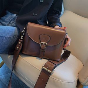 Bruine Tas Dames Schoudertassen Clutch Bag Vrouwelijke Crossbody Tas Voor Vrouwen Pu Messenger Bags Met Brede Band handtas