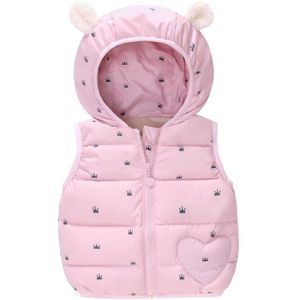 Vlinder Baby Kleding Baby Meisjes Jongens Down Jas Pasgeboren Winter Capuchon donsjack roze hart Afdrukken kinderen beneden vest 6M ~ 24M