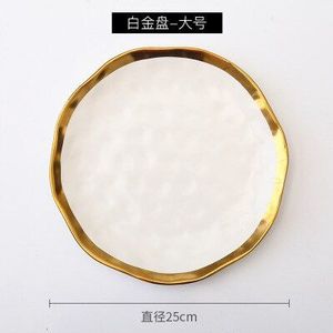 Ceramic Dinner Plate Gold Inlay Snack Dishes Luxury Gold Edges Plate Dinnerware Kitchen Plate Black and White Tray Tablware Set