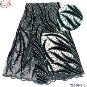 Lacer cut fluwelen borduurwerk pailletten kant stof voor avond mode jurk jurk CL63845