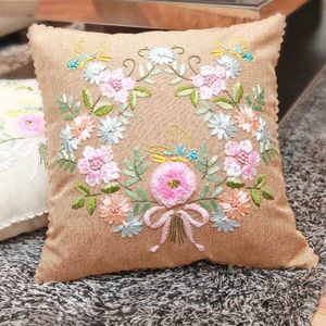Lint Borduren Kussen Hennep Kussensloop voor Beginner Handwerken Borduurpakketten Handgemaakte Naaien Art Bloemen Serie