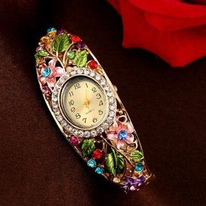 Multicolor Bloem Armband Horloge vrouwen Horloges Luxe Strass Dameshorloge Vrouwen Horloges Klok reloj mujer