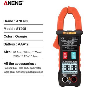 ST205 Digitale Klem Meter Analoge Multimeter Stroomtang Dc/Ac Intelligente Auto Range Meter Met Temperatuur Tester