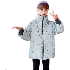 Koreaanse Stijl Winter Kinderen Bright Print Jas Voor Meisjes Dikker Katoenen Jas Mode Nacht Reflecterende Bovenkleding 4-13 Jaar oude