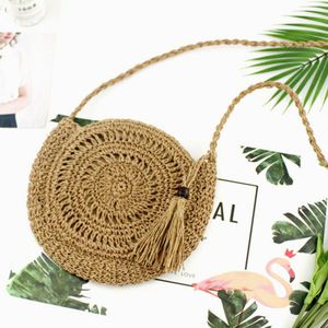 Vrouwen Bali Strand Stro Rotan Ata Geweven Zak Zachte Stro Schoudertas Crossbody Vrouwen Handgemaakte Cirkel Handtas