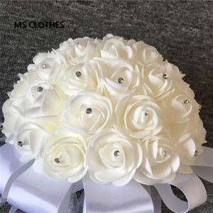 Ivoor Rose Et Blanc Crystal Bridal Wedding Boeket Bruidsmeisje Kunstbloem Zijde Lint De Mariage Ramos De Novia