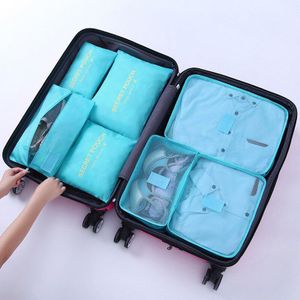 1 Set 7Pcs Oxford Doek Reizen Netje In Koffer Bagage Organizer Verpakking Cube Organiser Voor Kleding afwerking