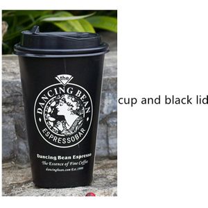 50 Stuks 300Ml 400Ml 500Ml Wegwerp Papier Cup Zwart Creatieve Parel Melk Thee Koffie Sap Takeaway Verpakking cup Met Deksel