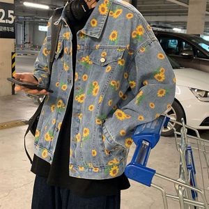Herfst Koreaanse Bloem Denim Jas Herenmode Toevallige Retro Denim Jassen Heren Streetwear Wilde Losse Hip-Hop Bomber jas Mannen
